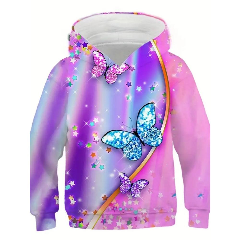 Kinder Hoodies Lila 3D Druck Herbst Langarm Sweatshirt Tops Lässig Mode Tiermuster Mädchen Kleidung Locker Mädchen Kleidung