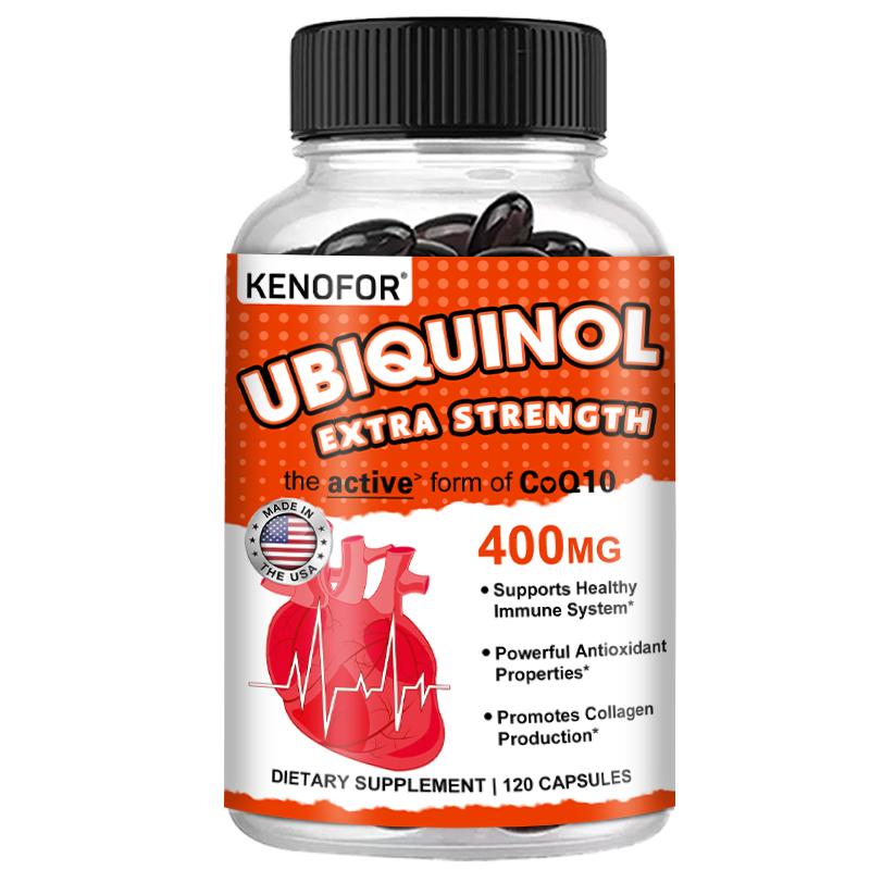 Ubichinol 400 mg Nahrungsergänzungsmittel, Mit Vitamin E, Bioperin, 120 Weichkapseln pro Flasche
