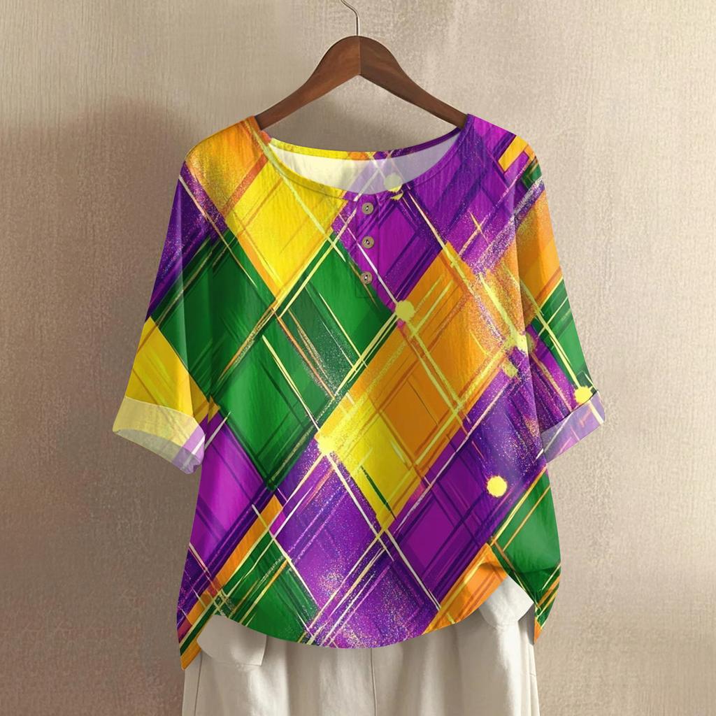 Women's Fashionable And Casual Shirt Half-sleeve Round Neck Cotton And Linen Blouse Top