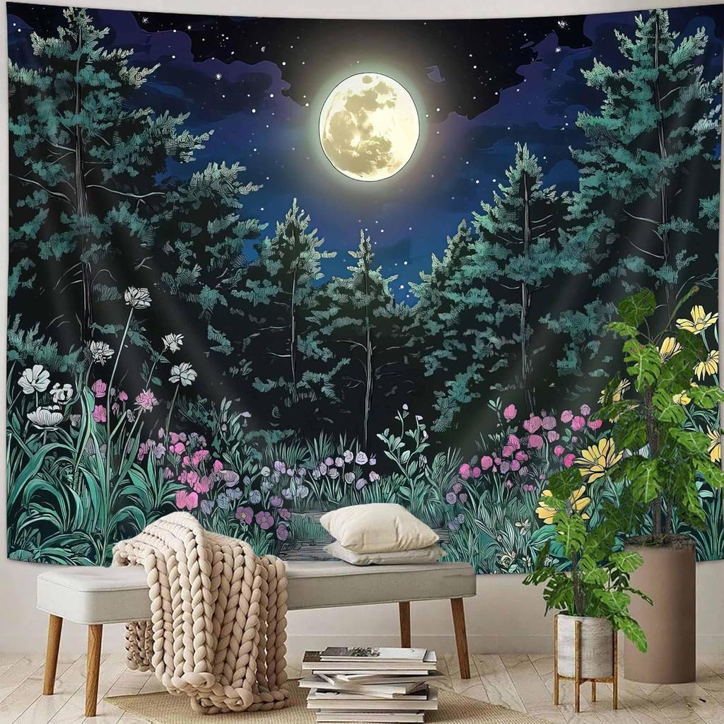 Fantasy Forest Tree Butterfly Wall Hanging Fairy Magical Enchanted Jungle Waterfall Mushroom Tapestry for Bedroom Living Room