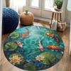 1pc Non-Slip Polyester Koi Fish Round Area Rug - Indoor Crystal Velvet Floor Mat 0.45cm Thickness for Living Room, Bedroom, Home