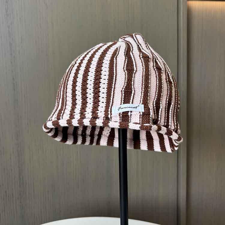 Personalized Trend Striped Knitted Pullover Hat Women'S Season Foreign Gas Bucket Hat Parent-Child Warm Wool Hat