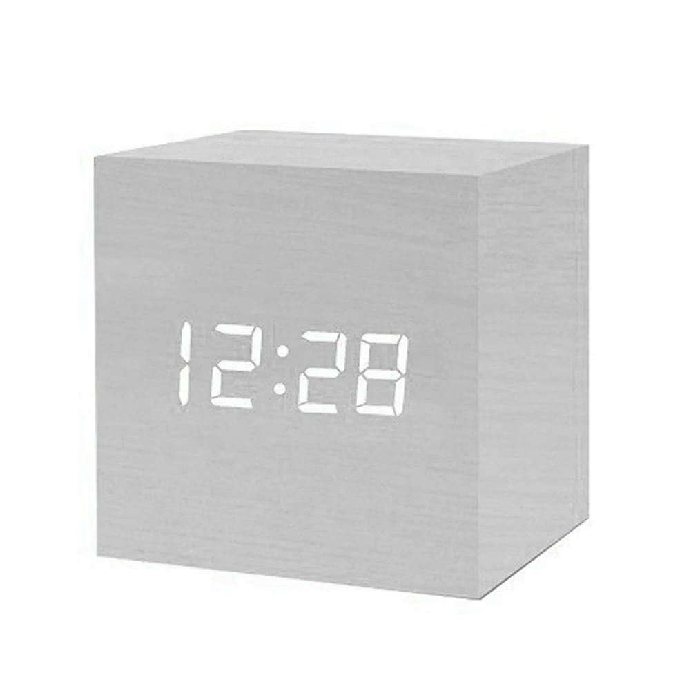 Wooden Digital Alarm Clock with Temperature LED Clock Art Ornament USB/Battery Powered Bedroom Table Clock for Office Room Decor