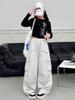 Girls' Wide-Leg Cotton Work Pants with Big Pockets - Autumn 2026 Style for Medium to Large Children, Casual Straight-Leg Long Pants