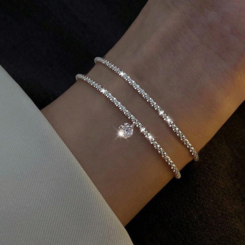 New Sparkling Golden Silver Color Bracelet Two-Piece Set Women's Fashion Trendy Daily Accessories Party Jewelry Birthday Gifts