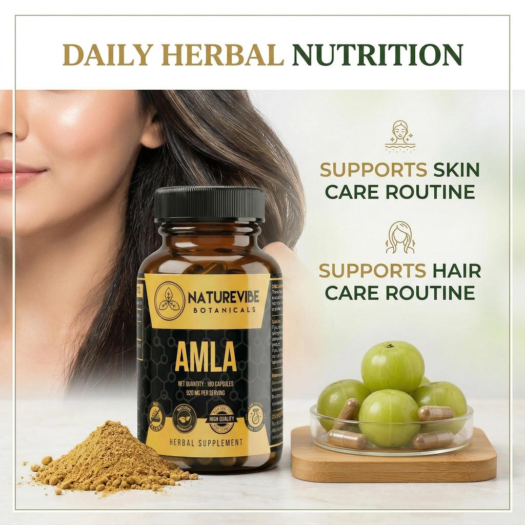 Amla Capsules 180 Veg Capsules by Naturevibe Botanicals Indian Gooseberry (Emblica Officinalis) Supplement | Natural Source of Vitamin C & Antiox