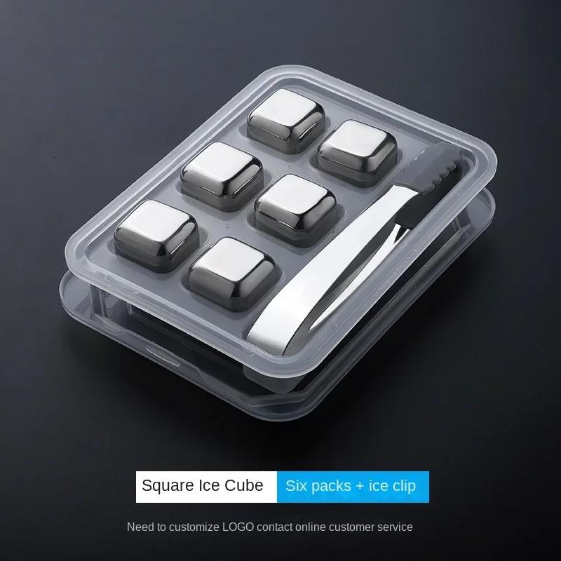 304 Stainless Steel Whiskey Stones Reusable Beverage Chiller Stones with Tongs and Container Vodka Wine Beer Bar Chiller Tools