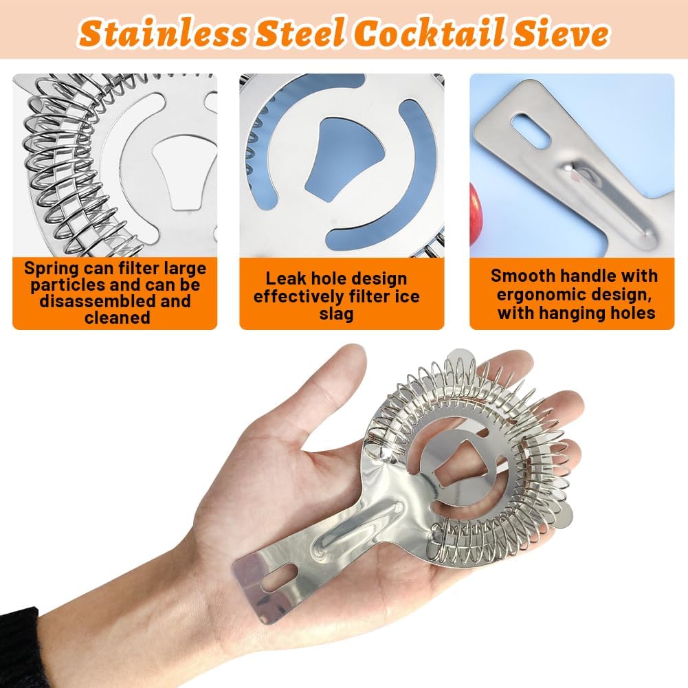 SwirlColor Strainer, 2 Pack Stainless Steel Sieve Professional Bar Cocktail Filtering Tool for Bar Restaurant Home -Silver