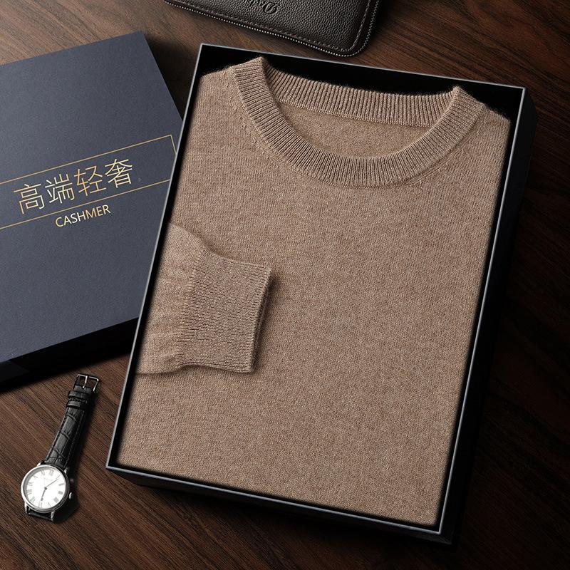 Crew neck cashmere sweater knitted soft waxy cashmere sweater solid color warm