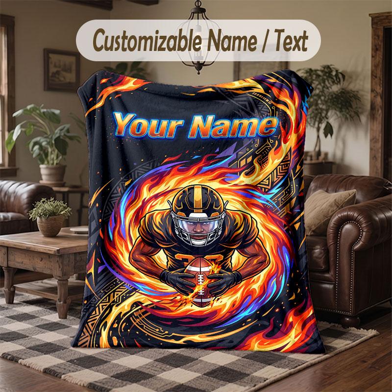 Soccer Theme Throw Blanket Custom Name Text Personalized Blanket Soft Cozy Blanket for Home Sofa Bed
