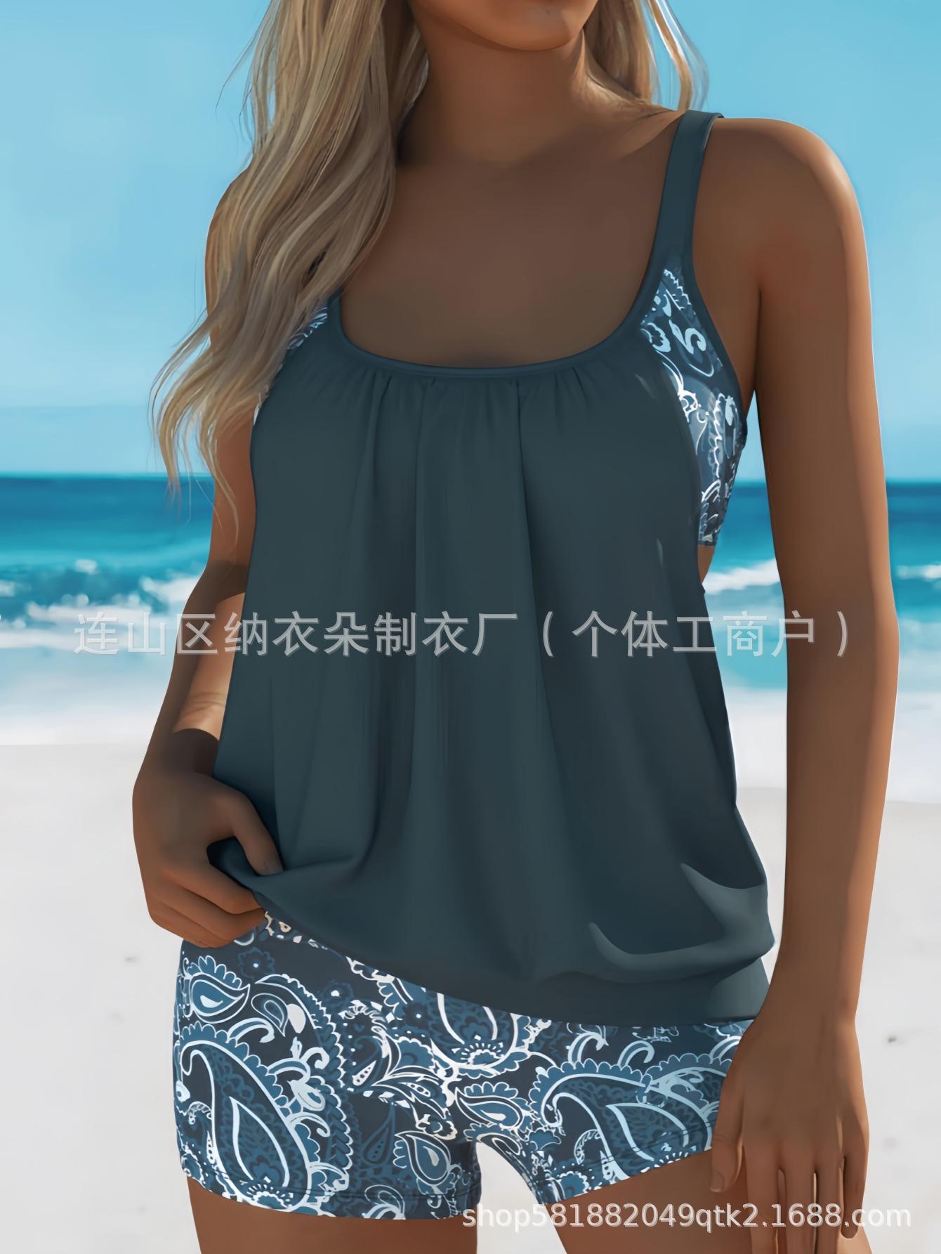 New seaside comfortable tankini swimsuit two-piece women s print split swimsuit S