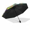 1pc Outdoor Umbrella with "Welcome to Our Green Party" Print - Automatic Opening/Closing Umbrella with Portable Tri-Fold Design, 8-Rib Iron Frame