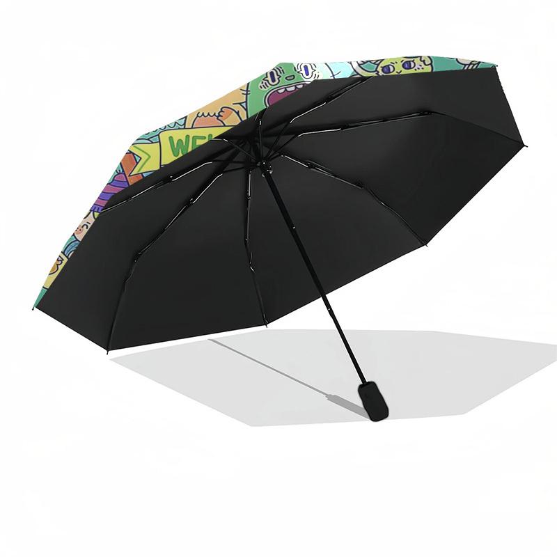 1pc Outdoor Umbrella with "Welcome to Our Green Party" Print - Automatic Opening/Closing Umbrella with Portable Tri-Fold Design, 8-Rib Iron Frame