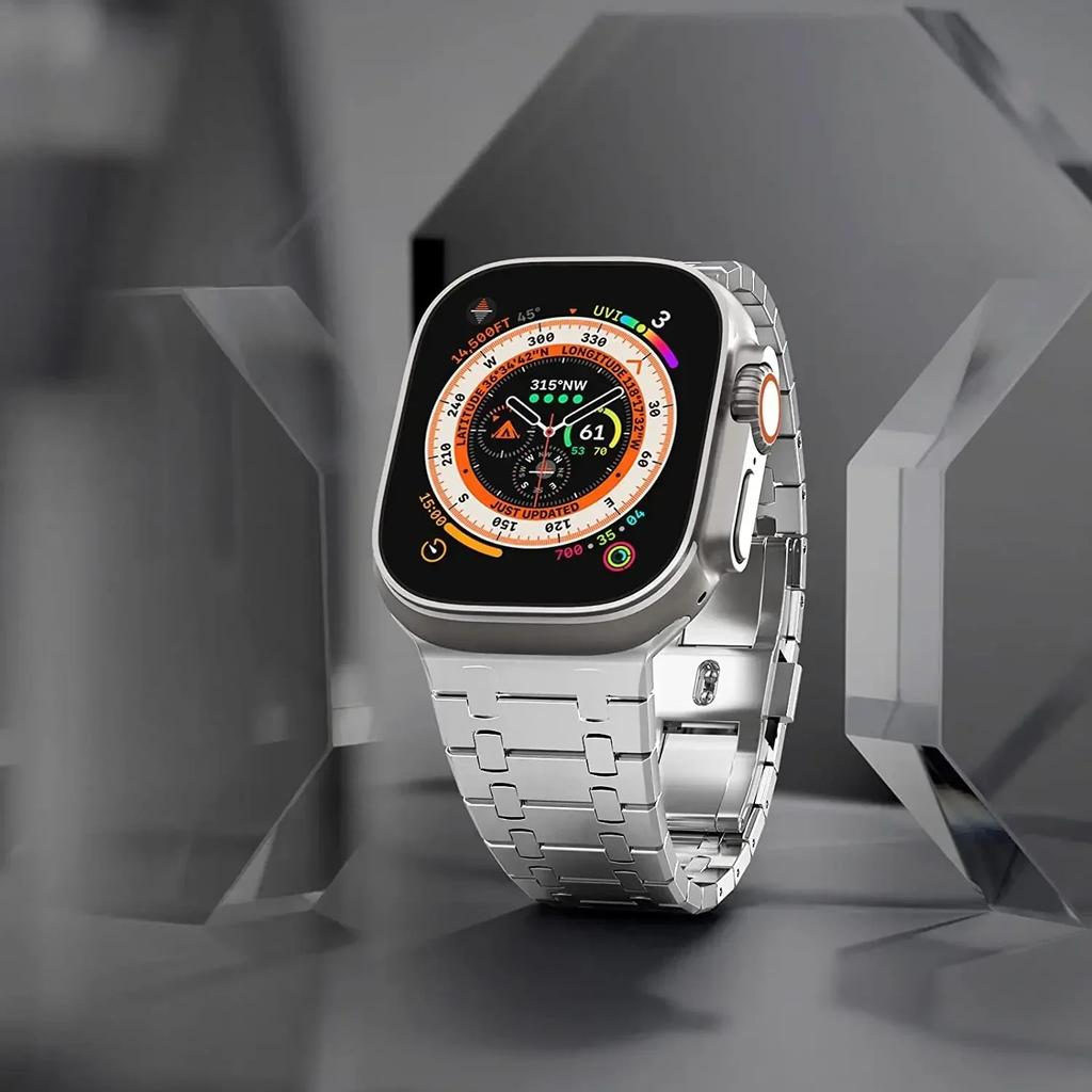 Stainless Steel Band for Apple Watch Ultra 2 49mm 46mm 45 44 42 Luxury Metal Frost Strap Bracelet for IWatch Series10 9 8 7 6 SE