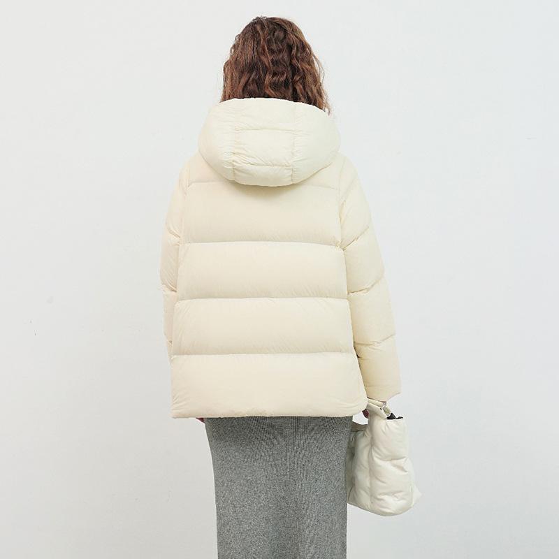 

Премиальная куртка из белого утиного пуха женская короткая 2025 зима большая утолщенная модная с капюшоном куртка-пуховик S