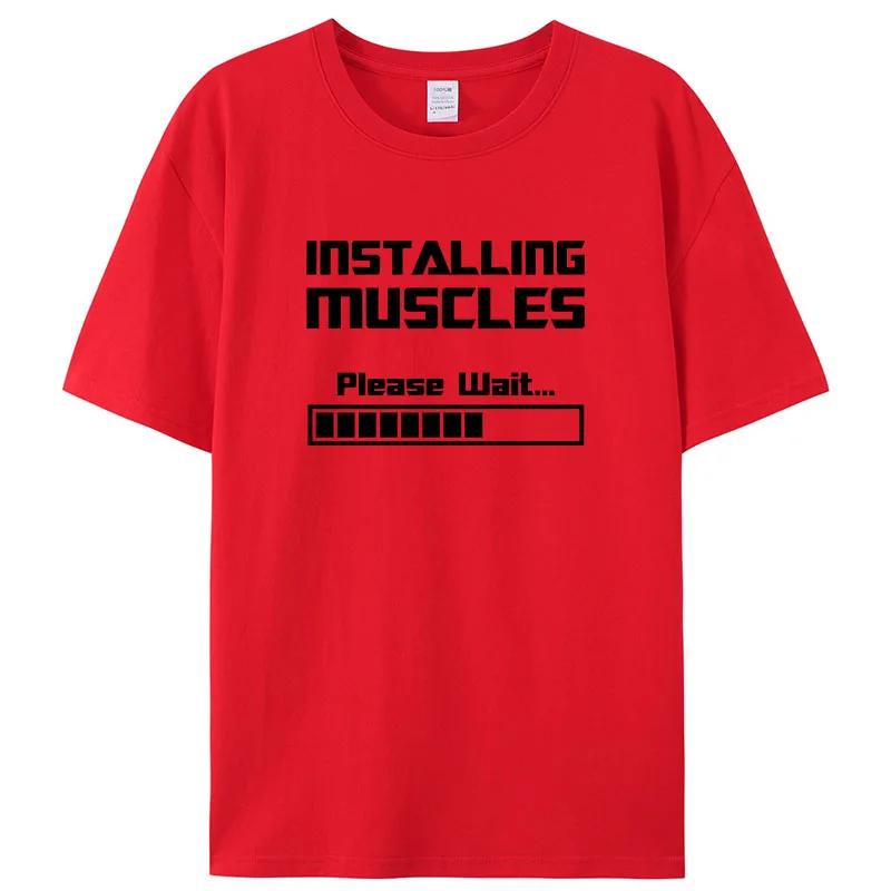 Summer New T-shirts Installing Muscles Please Wait Loading Bar Funny Print T-Shirt Men Women Cotton Short Sleeve Cool Tees