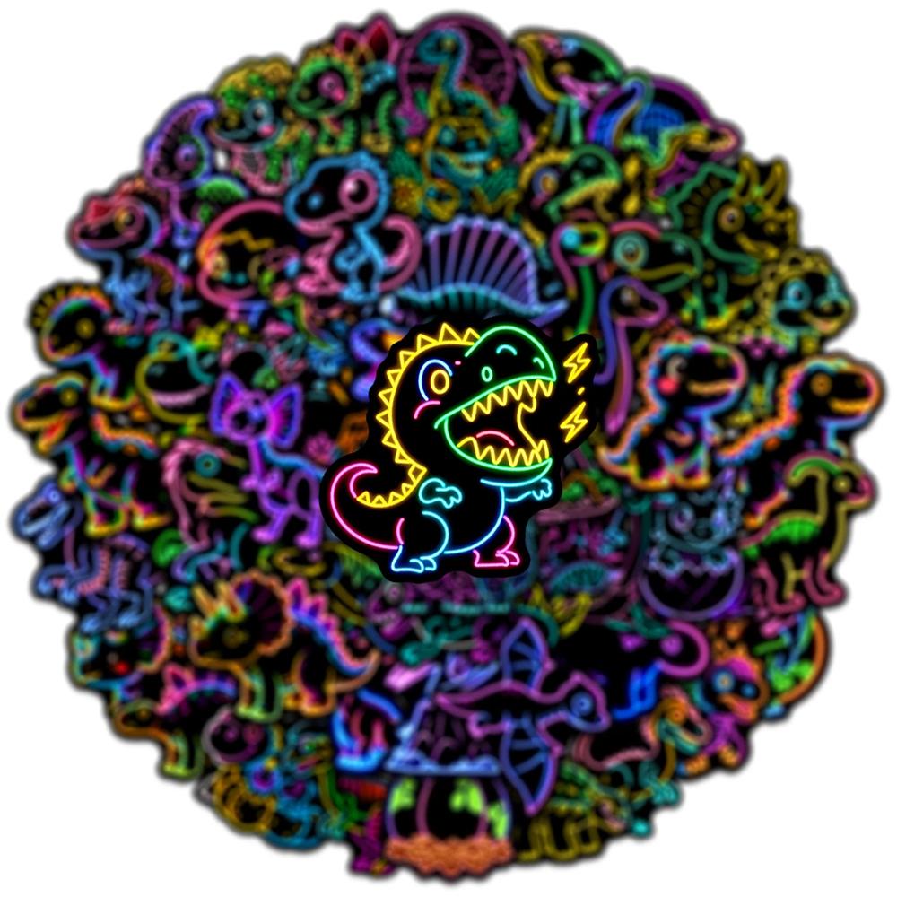 10/30/50pcs Neon Style Cute Animal Dinosaur Cartoon Stickers Waterproof Graffiti Bike Notebook Cartoon Sticker Toy Gift