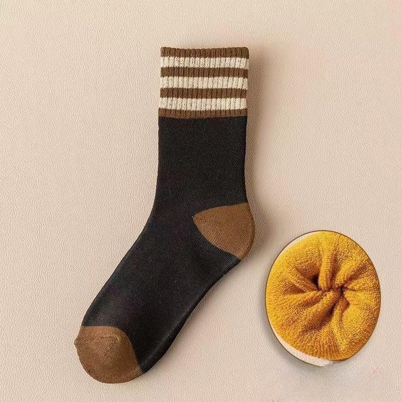 Women's Winter Fleece, Thickened Towel Socks, Striped Warm Winter Long Socks, Autumn and Winter Mid-calf Socks