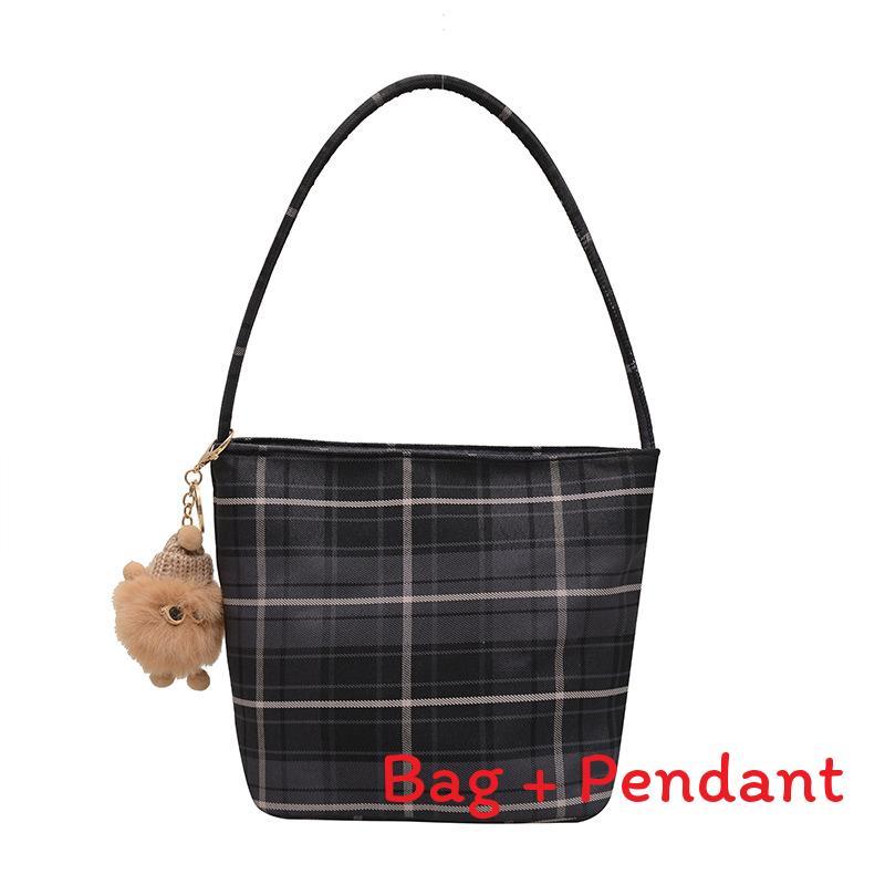 Canvas Bucket Bag For Women With Zipper Closure And Check Pattern Design For Daily Use