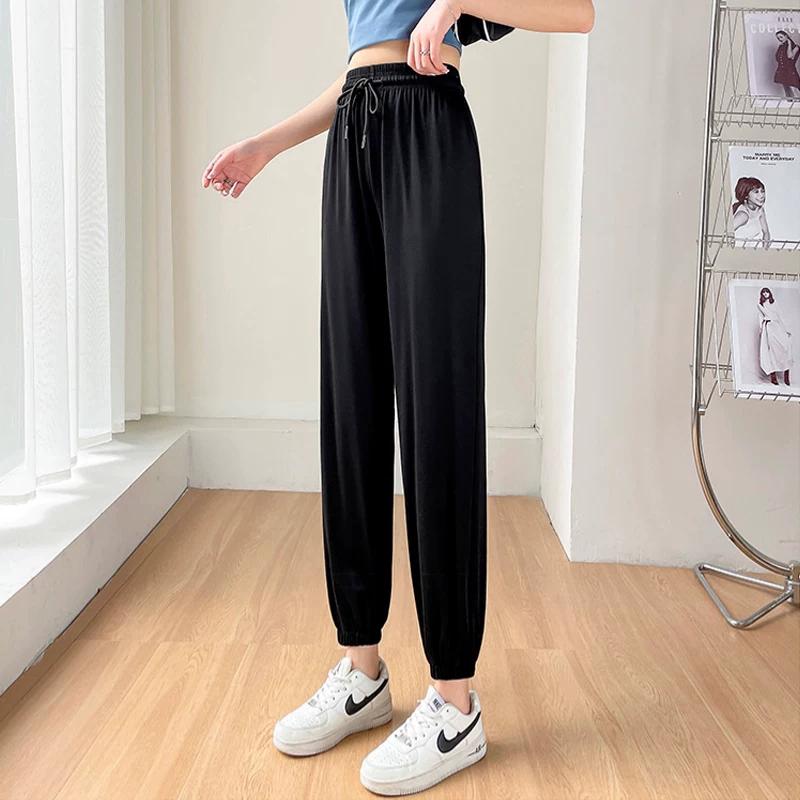 

Plus Size Plus Size Ladies Ice Silk Sun Protection Quick-Drying Jogger Pants Sports Pants 2XL чёрный