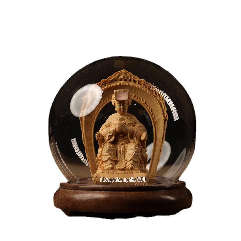 Božské sochy z cypřišového dřeva: Guan Yu, Mazu, Guanyin, Buddha s osvětleným skleněným krytem pro požehnání & bohoslužebnou dekoraci