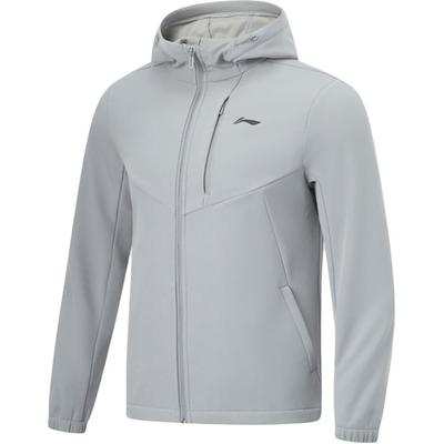 Li Ning Fitness Series Solid Color Zipper Hooded Comfortable Fleece Warm Sports Windbreaker Men Outerwear Gravel-Gray AFDT787-6