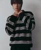 NODU Open Collar Striped Brush Knit [Black]