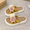 Fairy mesh yarn flower thick bottom one-word drag girl 2025 summer new small light comfortable non-slip cool slippers