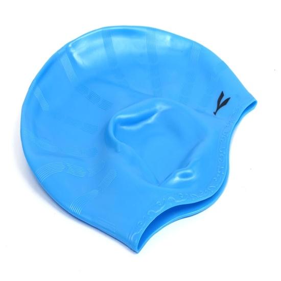 KNK Silicone Swim Cap for Mens & Women with Long Hair, 3D Ear Cover, Nose Clip & Ear Plugs Set (Sky Blue)