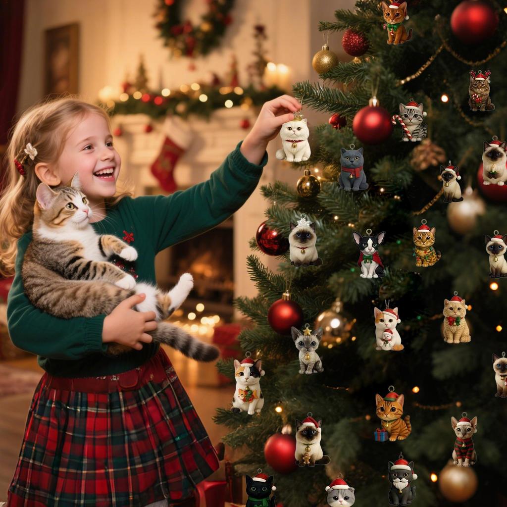 Kalendarz Adwentowy Odliczanie 2D Akrylowy Kalendarz z Cute Cat z 24 Pudełkami Ozdoba Świąteczna na Boże Narodzenie 2025 Xmas Navidad Materiały na Imprezę