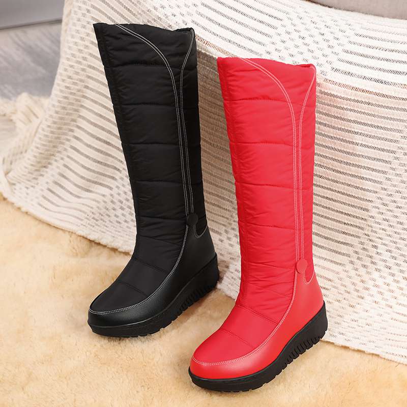 Krazing Pot PU Down Boots Cold-resistant Winter Shoes Med Heels Size 44 Super Size Snow Boots Zipper Round Toe Keep Warm Thigh High Boots