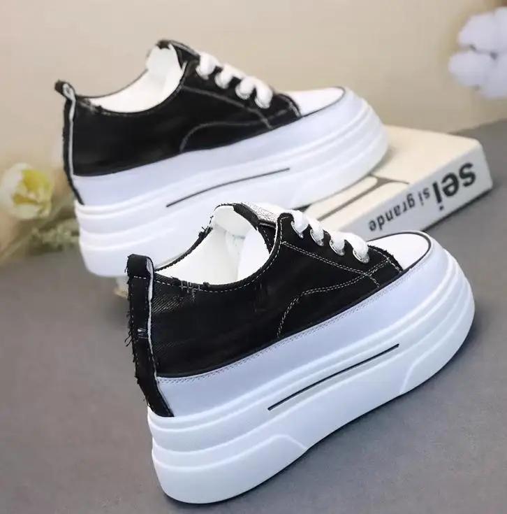 Fashion Fashion Women Chunky Platform Motorcycle Boots Lace Up Thick Bottom Shoes Woman Autumn  Ankle Boots Denim canvas shoes