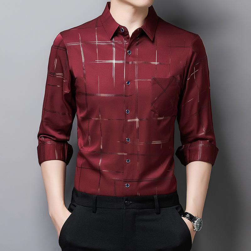 Men S Long Sleeve Turn Down Collar Striped Business Casual Dress Shirt
