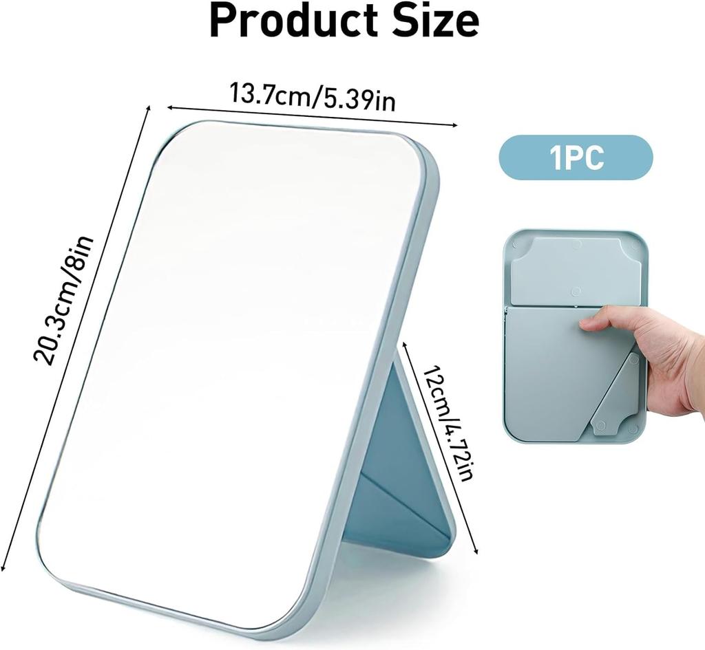 Potency Desktop Makeup Mirror, Single Sided Makeup Mirror Rectangular Vanity Mirror with Folding Bracket Table Desk Mirror with Stand for Girl Wo