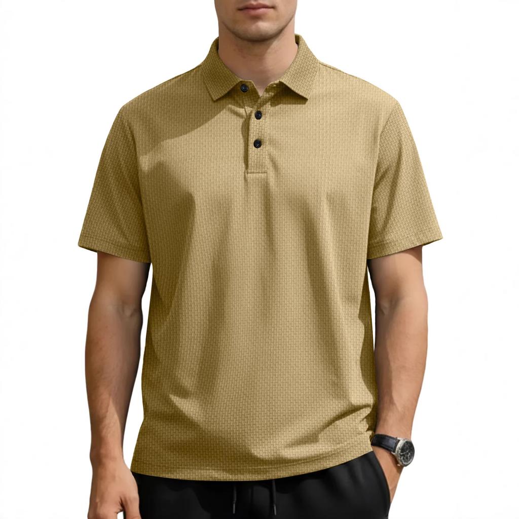 TEMU popular high-end mesh seersucker ice silk short-sleeved men's lapel summer solid color large size POLO shirt