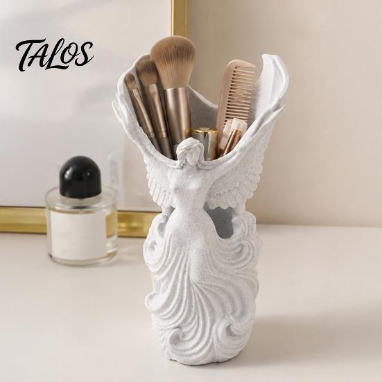 Elegant Makeup Brush Holder 3D Printed Angel Wings Vase & Pen Holder, Sculpture Winged Desktop Decor, Multi‑Functional Dry Flower Vase, Artistic
