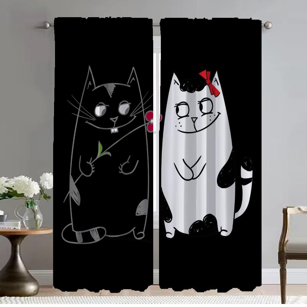 

Современные шторы для гостиной для камеры, забавный любовник, кошка, домашний интерьер, шторы, 2 шт., оконная занавеска, украшение на Хэллоуин, ребенок W50xH70cmx2pcs-CL