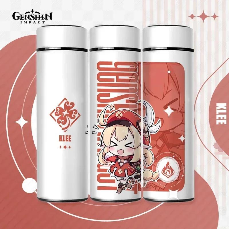 500ml Genshin Impact Thermo Bottle Stainless Steel Kawaii Anime Insulated Cup Water Zhongli Temperature Display Thermos Bottle