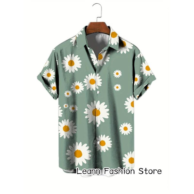 Men Summer Floral Printing Shirt Short Sleeve Hawaiian Vacation Clothing Male Beach Style Fashion Button Leisure