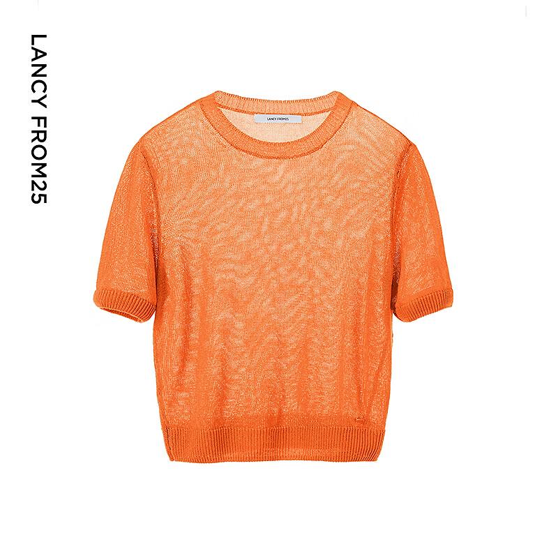 LANGZI Thin Short Sleeve V-Neck Knit Top