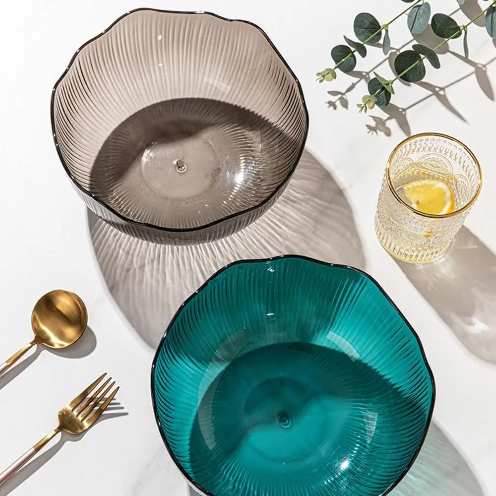 Modern Style Round Fruit Bowl Wave Edge Flat Bottom Snack Basket Large Capacity Transparent Serving Dishes Kitchen Use