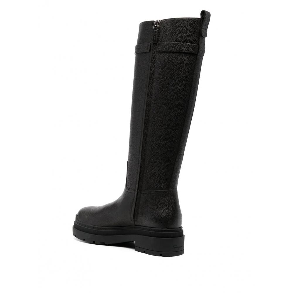 Salvatore Ferragamo Ferragamo Ryder Knee Length Leather Boots Black