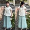 Mädchen Sommer 2026 Chinesischer Stil Hanfu Set: Oberteil mit Stehkragen & Hose mit weitem Bein
