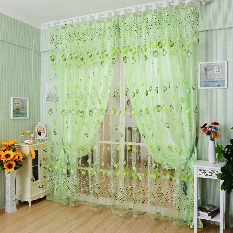 

Tulip Pattern Light-Filtering Sheer Curtain Divider for Bedroom, 1x2.7m D