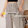Women's Petite Black and White Striped Wide-Leg Summer Pants