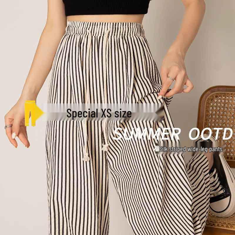 Women's Petite Black and White Striped Wide-Leg Summer Pants