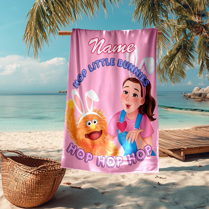 Custom Name Ultra-Soft Beach Towel with Ms. Rachel Theme,Ideal for Pool - Camping, Diving - Perfect Travel Essential, Vibrant Beach Towel.
