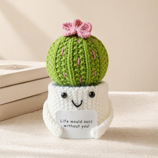 Crochet Cactus Potted Plants, Handmade Knitted Cactus for Home Office Car Decoration, Decorative Plants for Lasting Beauty, Gift for Women Family