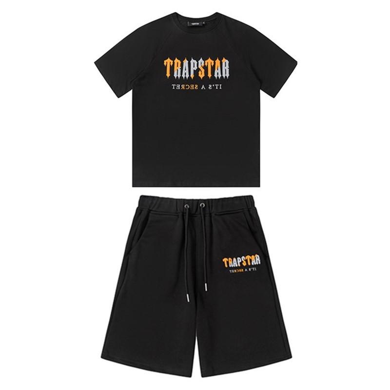 Mens Gradient Letter Embroidered Cotton Tee Shorts Set Streetwear Casual Outfit