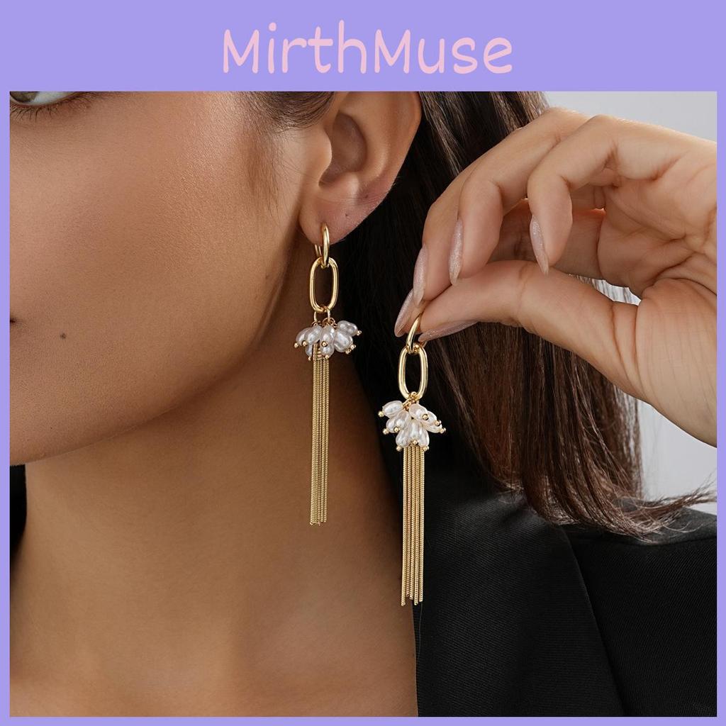 Geometric Modern Tassel Earrings For Women Simple Pearl Gold Design